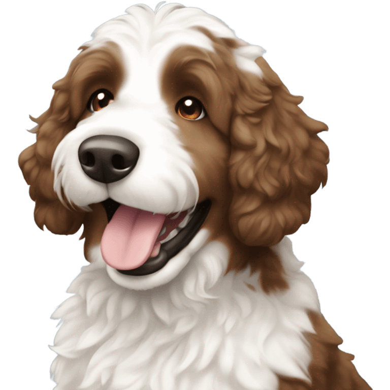 Bernedoodle white and brown smiling emoji