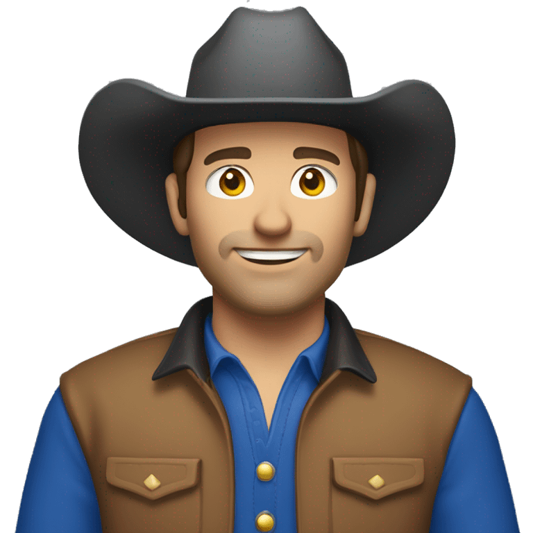 Brunette Caucasian cowboy wearing cobalt blue emoji