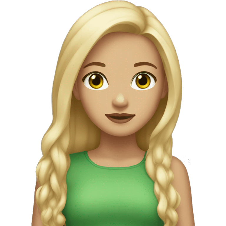 Girl light skin , green eyes, blonde- brown hair , long emoji