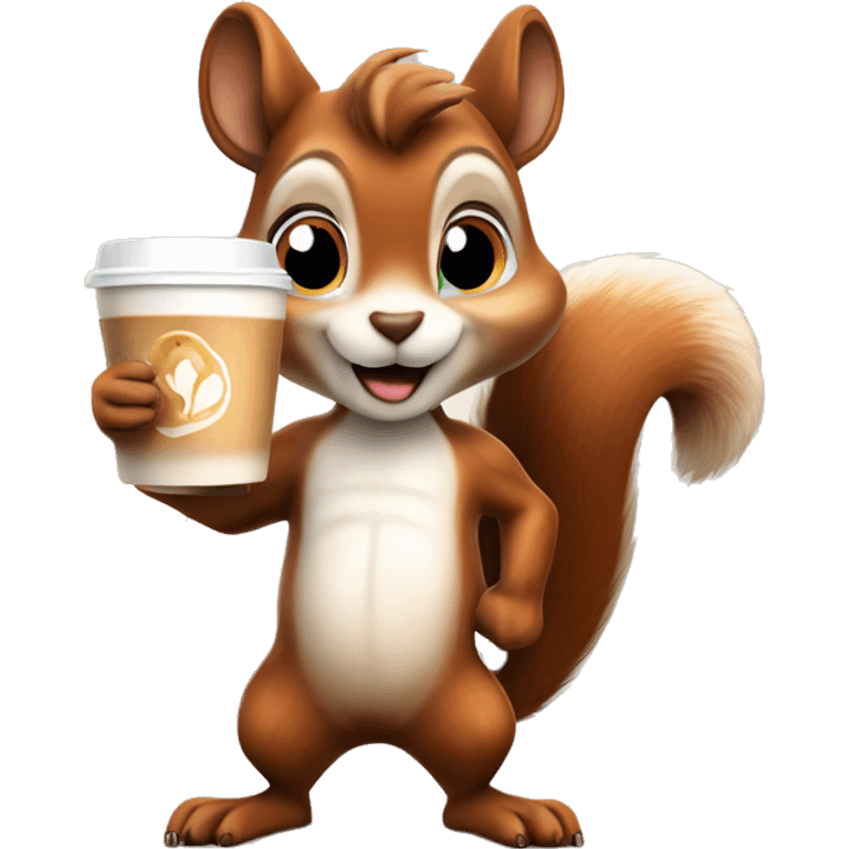 Realistic squirrel holding cup of latte macchiato  emoji