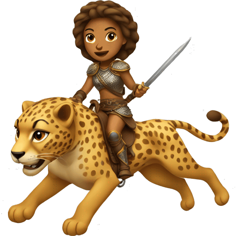 female warrior riding cheetah emoji