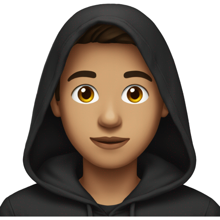 hispanic teenager wearing black hoodie with hood on emoji