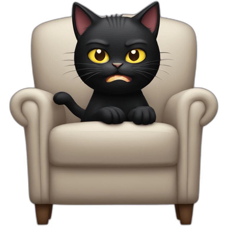 Angry Black cat sitting in a armchair emoji