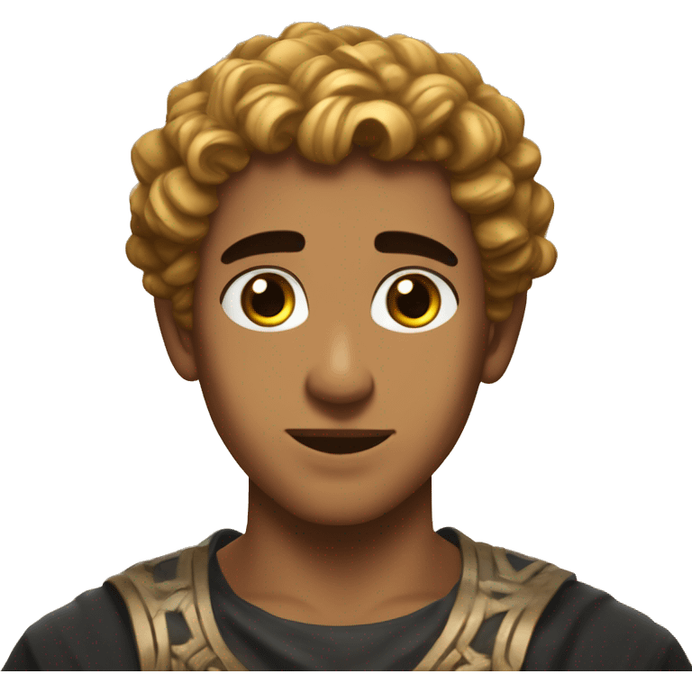 make an emoji a big greek boy who has an hourglass figure, he loves food, and has a lucious middle part black haie which flows down his head and neck, he is beatiful and young, reminiscant of a young greek god, brown golden skin emoji