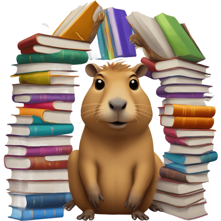 Clever CAPIBARa with books emoji