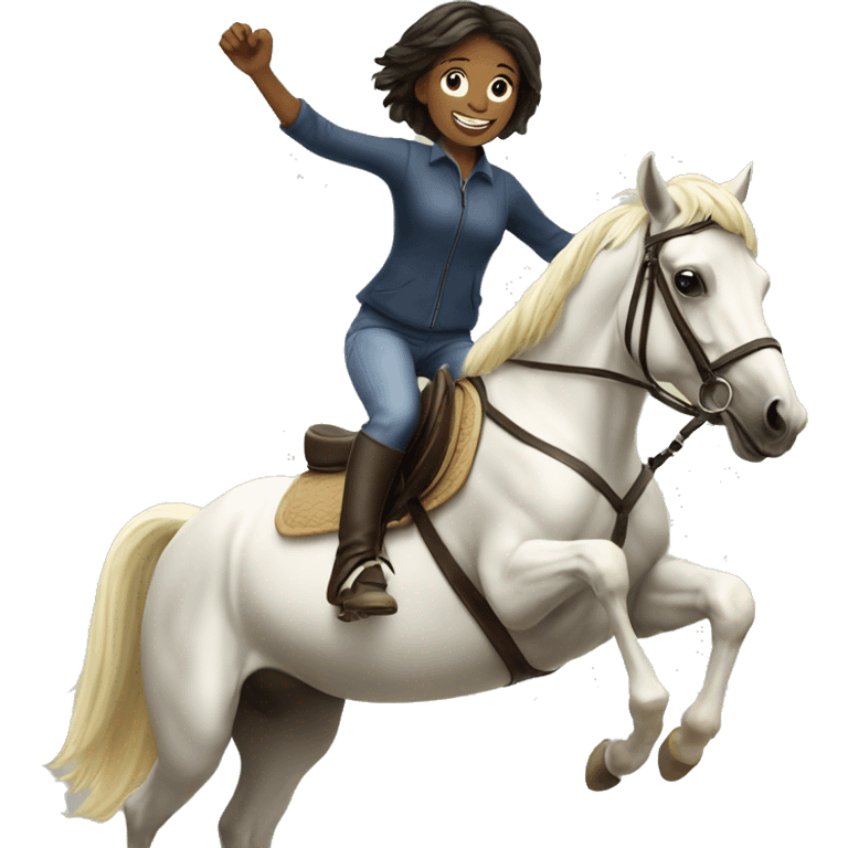 Girl jumping with horse emoji