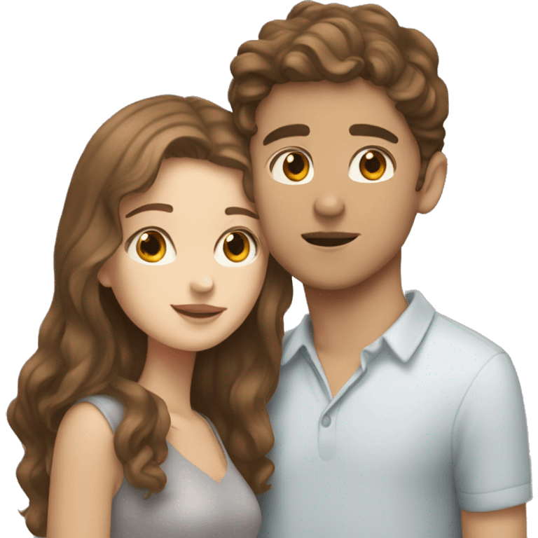 White boy with brown hair kissing a white girl with brown hair on cheek emoji