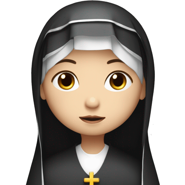 beautiful innocent nun white skin long black hair praying with a halo above her head emoji