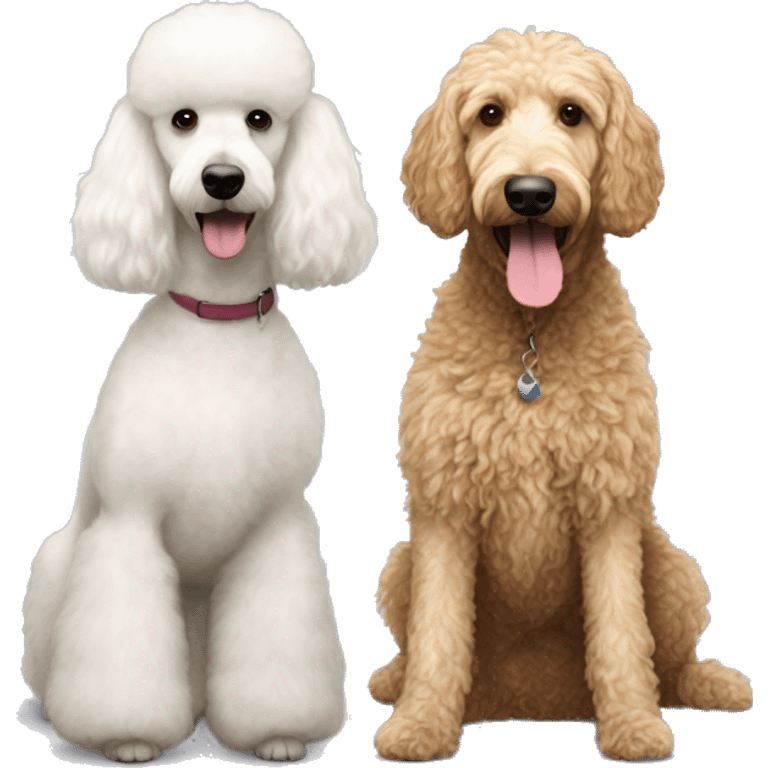 small white poodle and standard large goldendoodle emoji