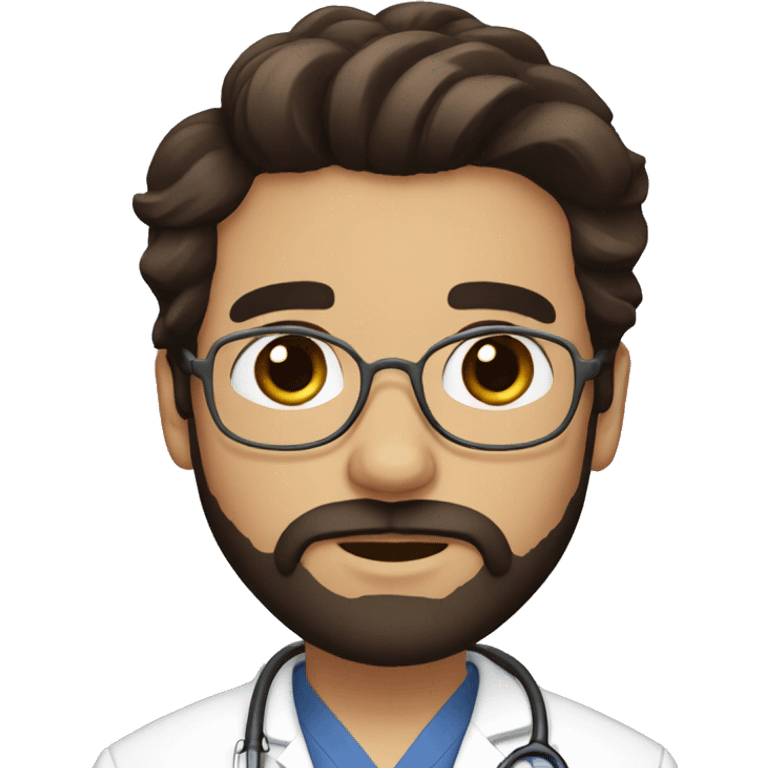 Dark Brown doctor with dark brown hair and beard, big brown eyes emoji