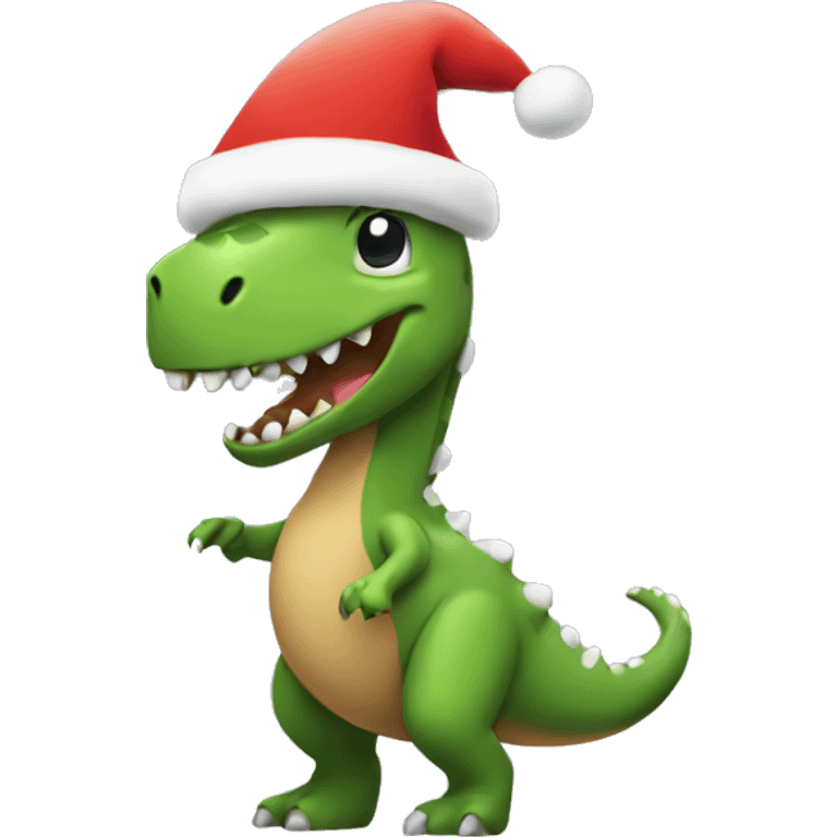 Dino with a Christmas hat dancing  emoji