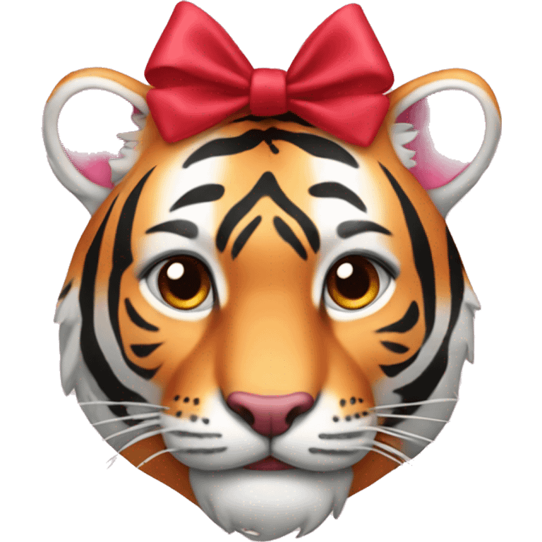 pink tiger face with red bow on head emoji