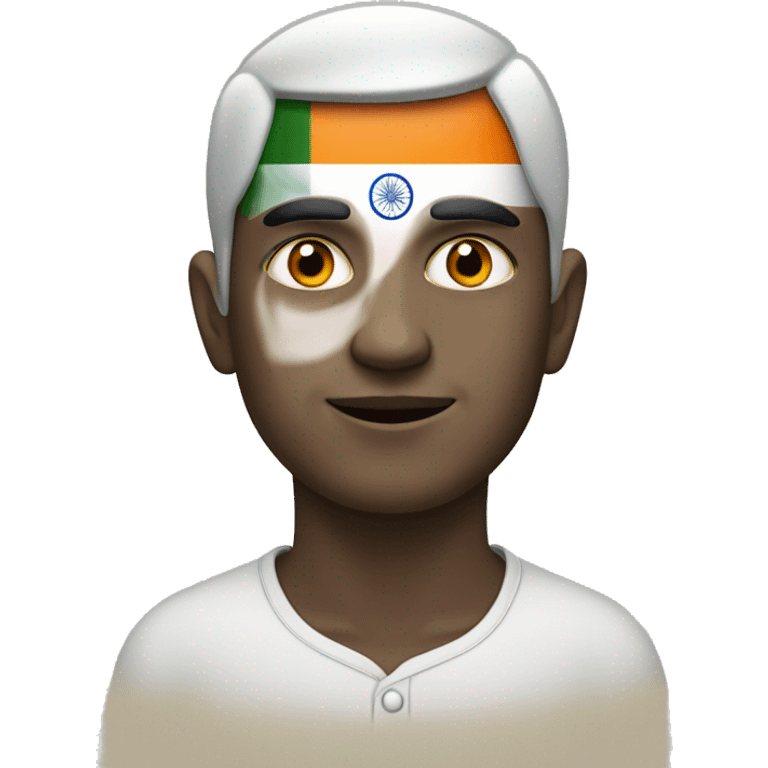 a neutral face with india flag in the background and with his third orange eye emoji