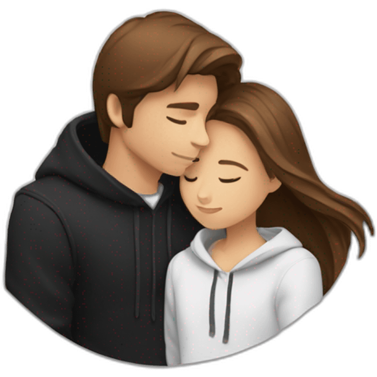 girl with long brown hair in white shirt hugging boy with brown stylish hair and black hoody emoji