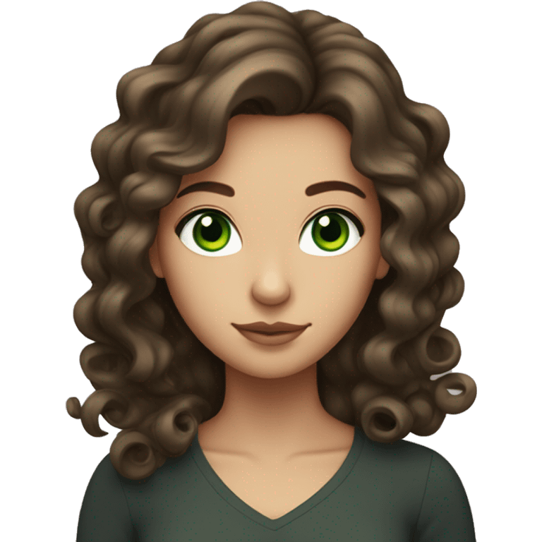 Brunette girl with curled hair and green eyes emoji