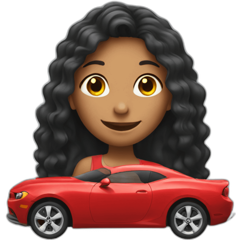 red car with happy girl who is black long hair emoji