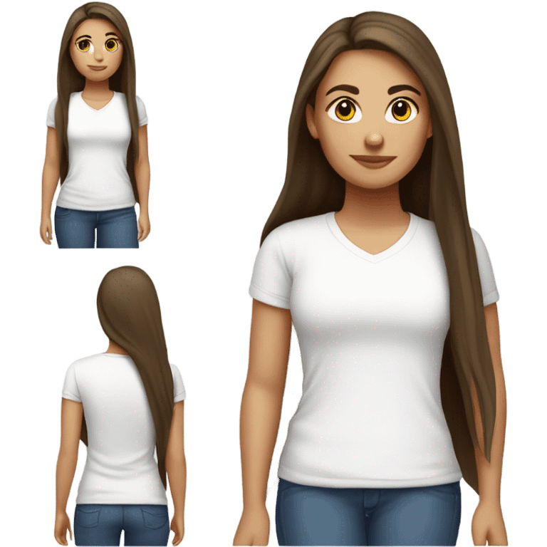 Brunette white girl in white t-shirt with long hair  emoji