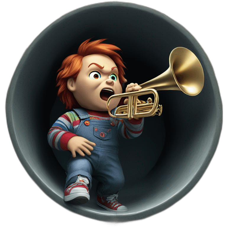 chucky playing trumpet in the sewer emoji