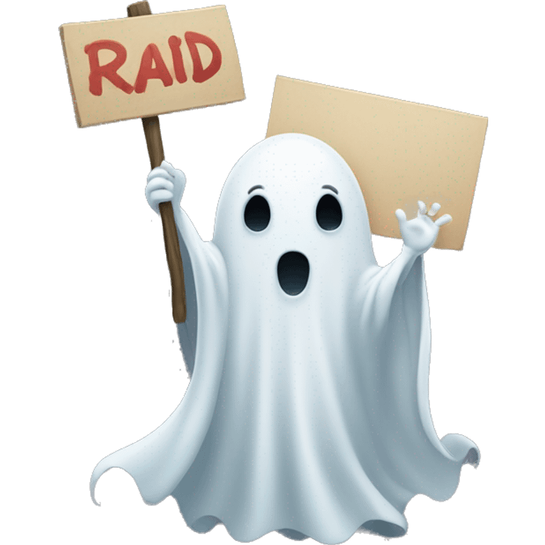 cutesy ghost holding a sign that says raid emoji