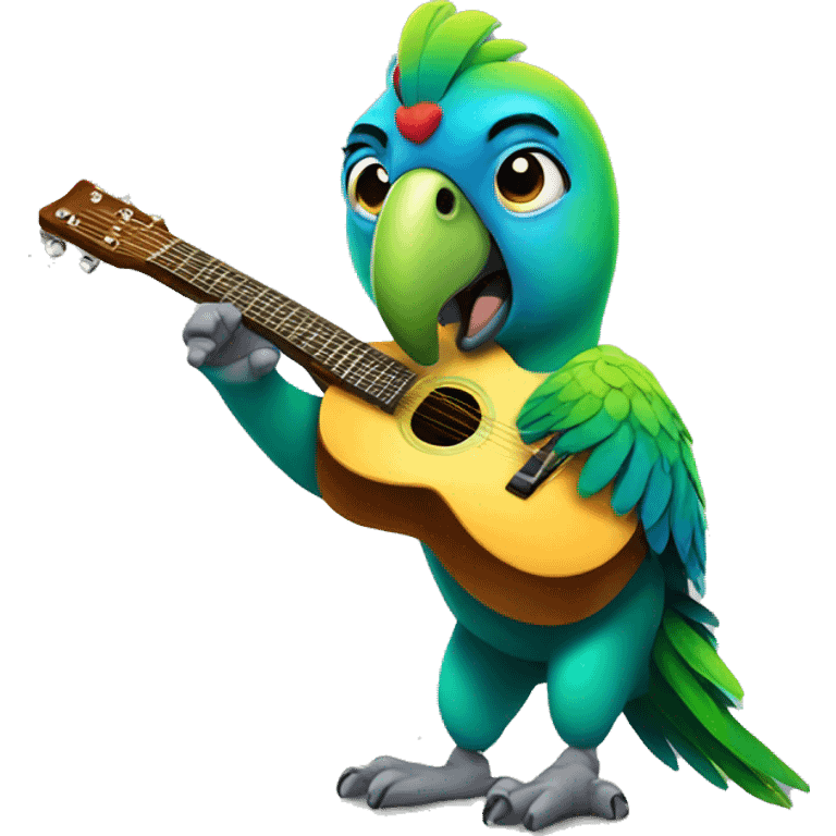 Party parrot rocking with a guitar emoji