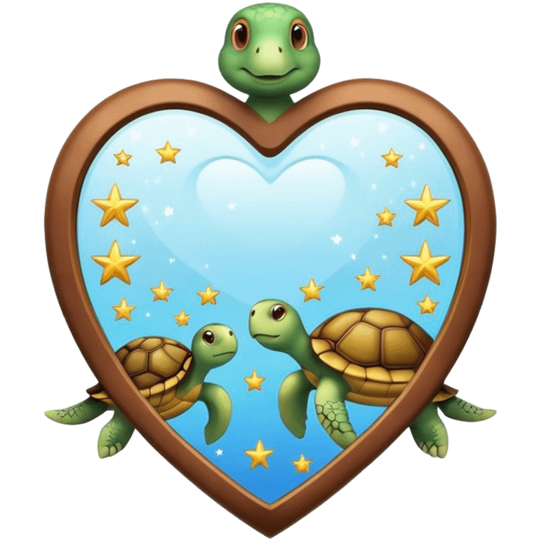 Heart shaped Mirror with turtle and stars emoji