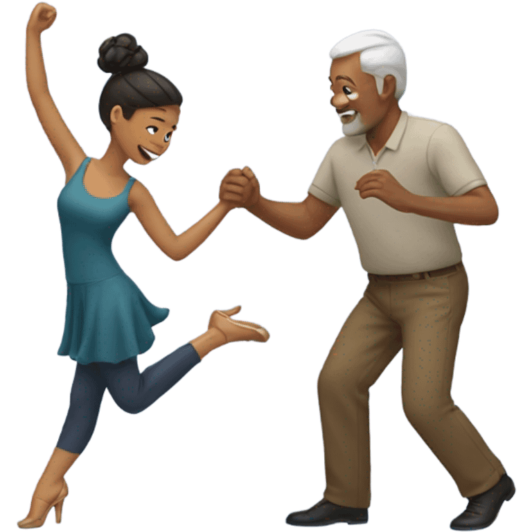 A young woman and older man learning to dance emoji