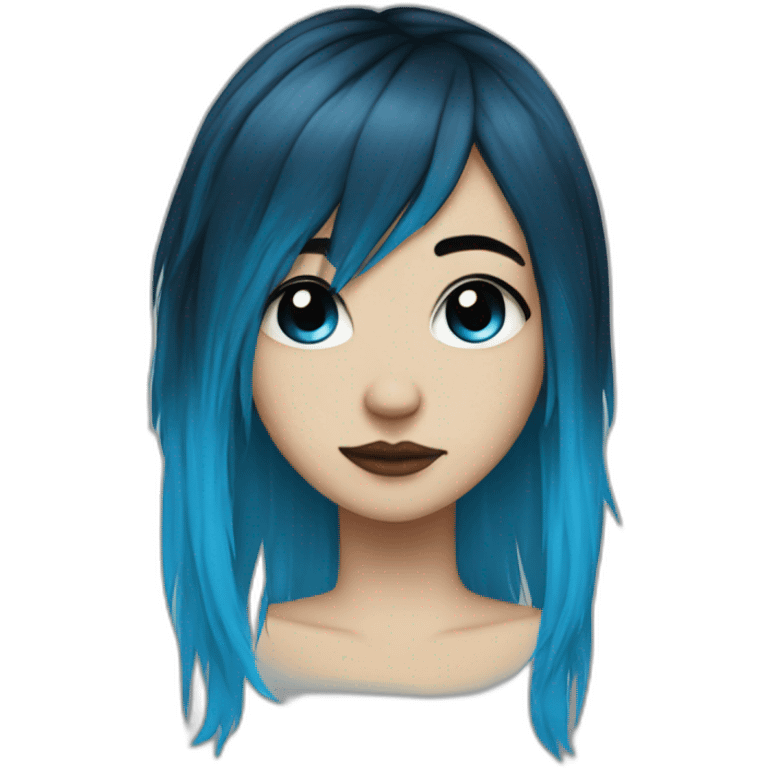 Emo girl piercings and long choppy blue hair side bangs emoji