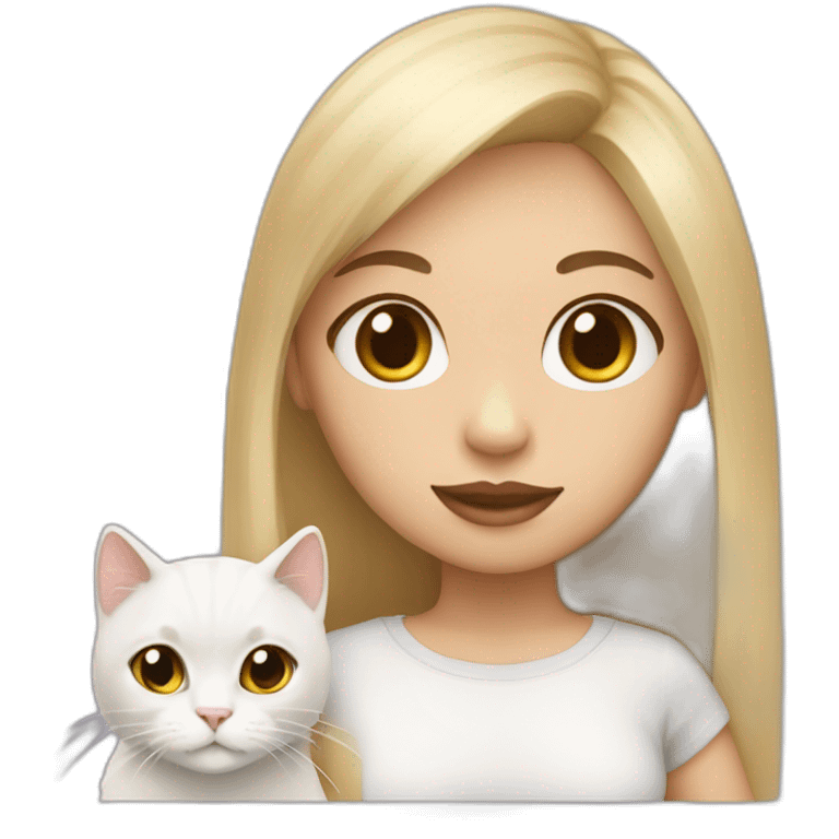 light skin Girl with blond hair and bangs with white cat emoji