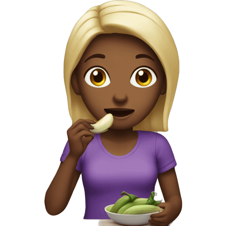 Girl eating eggplant emoji