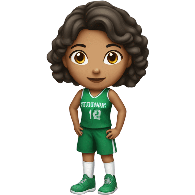 Hispanic girl playing basketball green uniform emoji