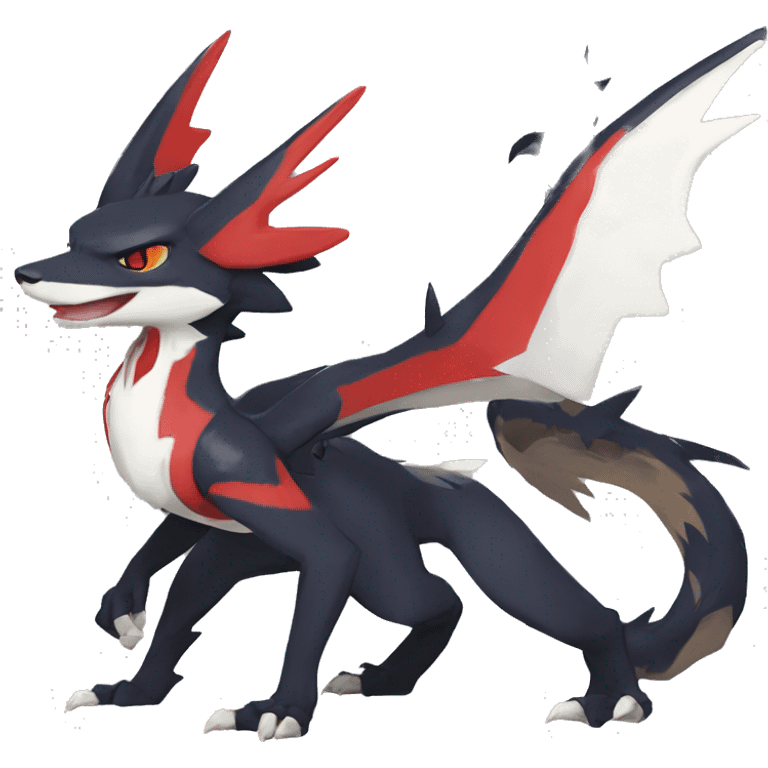 Black Cool Edgy Anthro Noivern-Nargacuga-Silvally-Sergal-Garchomp-Fakémon  with White and Red Edgy markings emoji