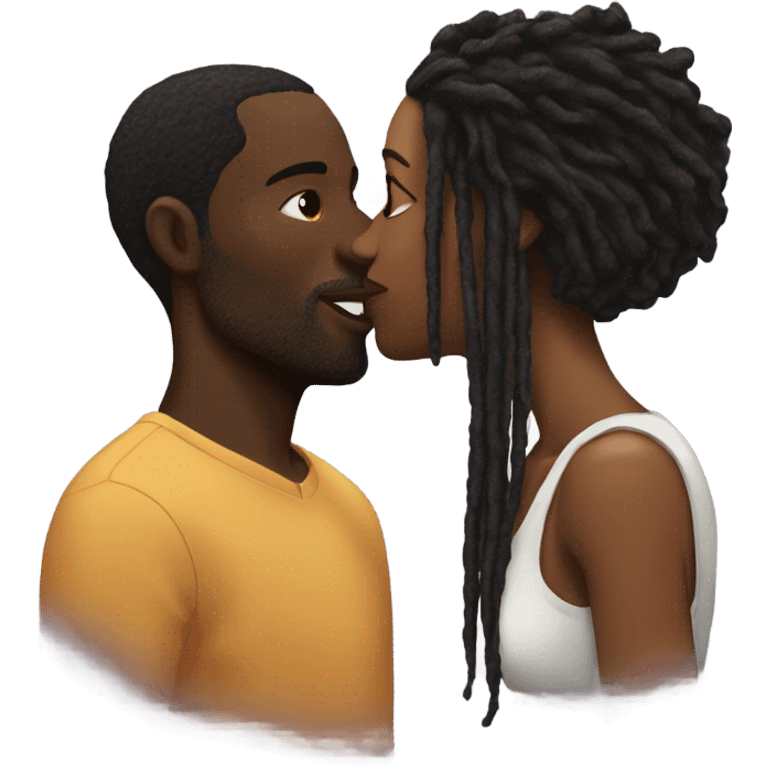 Black man with dreads kissing brunette woman emoji