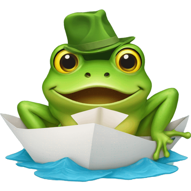 Frog with a paper boat for hat emoji