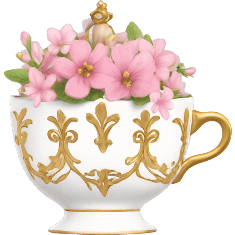 princess tea cup with pink flowers and gold details  emoji