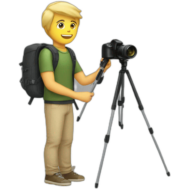 Blonde guy filming himself with a selfstick and backpack emoji