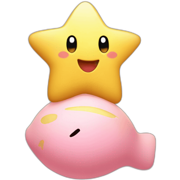 cute happy Kirby holding a golden star emoji