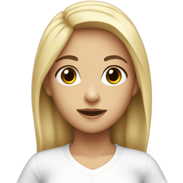 A girl with black hair and brown eyes, with blonde skin, in a white T-shirt emoji