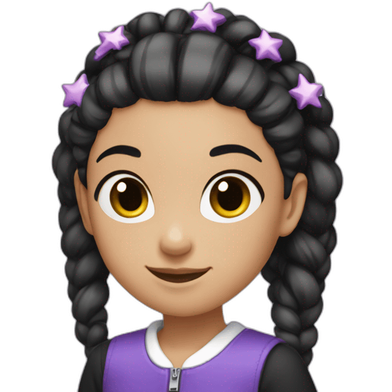 girl with black twintails, black jacket and white top, purple stars in her hair emoji