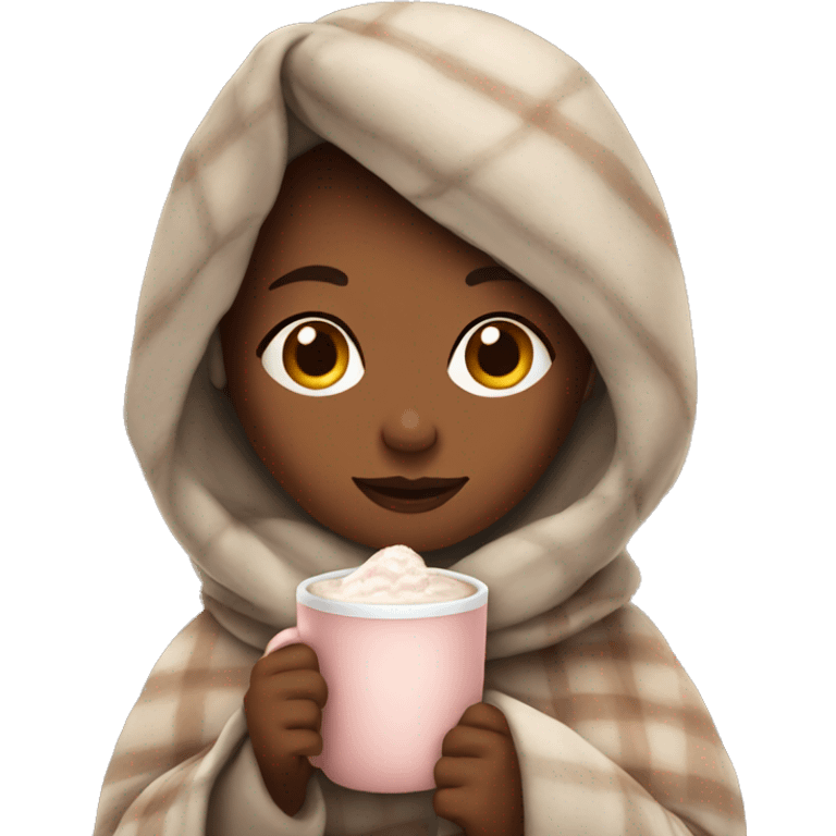 cozy girl with blanket and a cup of hot cocoa  emoji