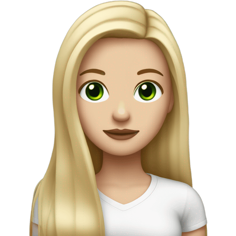 White girl with Long straight blonde hair, green eyes, red tattoos emoji