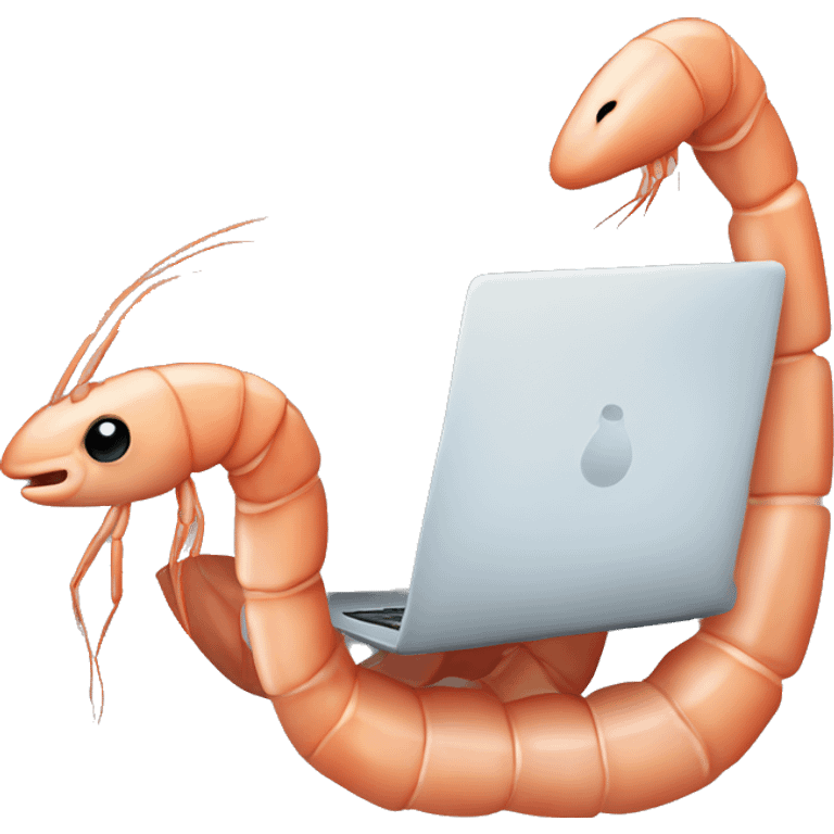 A shrimp with a computer laptop  emoji