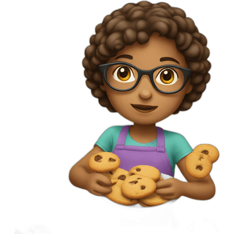 Small girl glasses baking cookies emoji