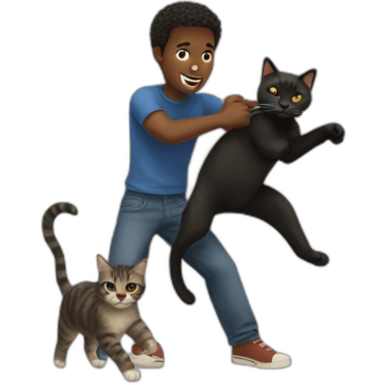 a black man hitting a cat emoji