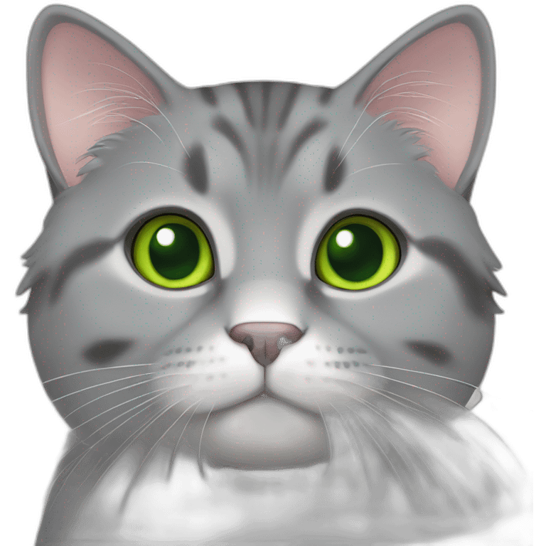 Green eyed fat Gray American bobtail cat  emoji