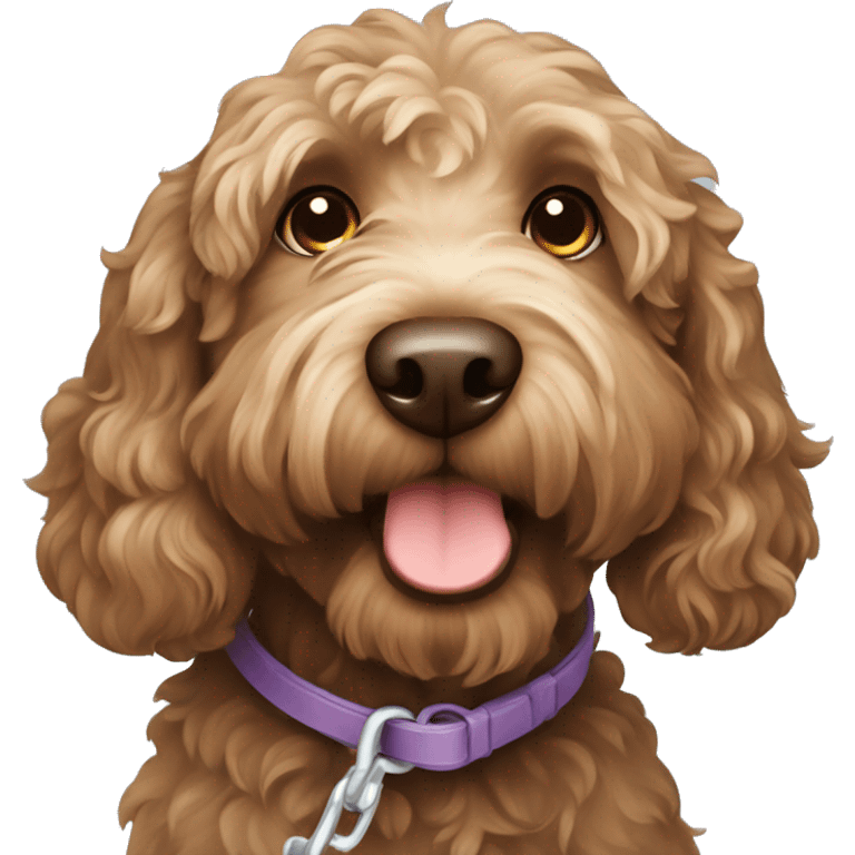 Brown labradoodle dog with leash  emoji