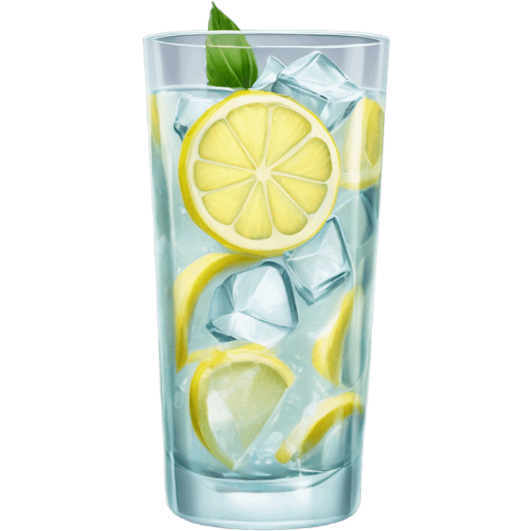 Gin and tonic with ice and lemon in tall glass emoji