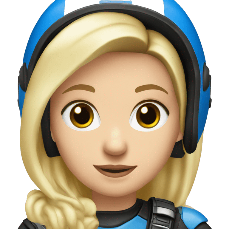 girl, blond, half long hair, blue eyes, with helmet, on bmw motorcycle gs 700 emoji