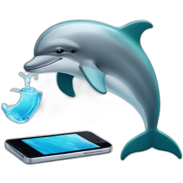 A dolphin who play with his smartphone emoji