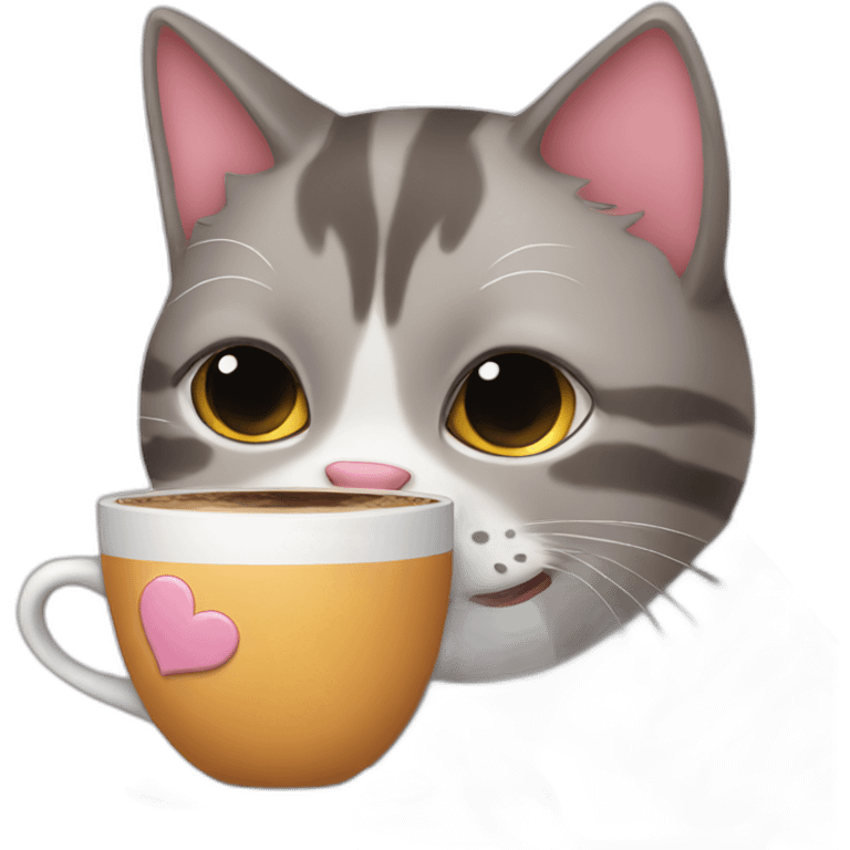 Kawaii cat drinking coffee emoji