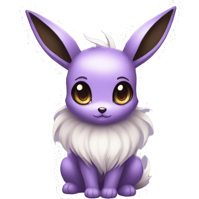 Kawaii Pale Shiny Eevee with dark brown long emo hair covering her eyes purple eyes Full Body emoji